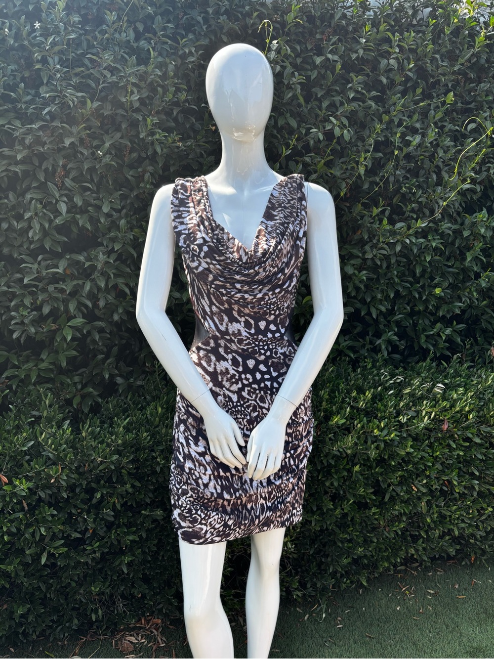 bebe Brown Animal Print Cowl Neck Mini Dress Y2K - Picture 10 of 12